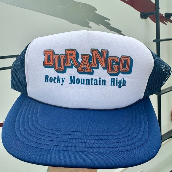 Vintage 70s 80s Colorado Durango Rocky Mountain High Trucker Hat navy blue white - Picture 2 of 6